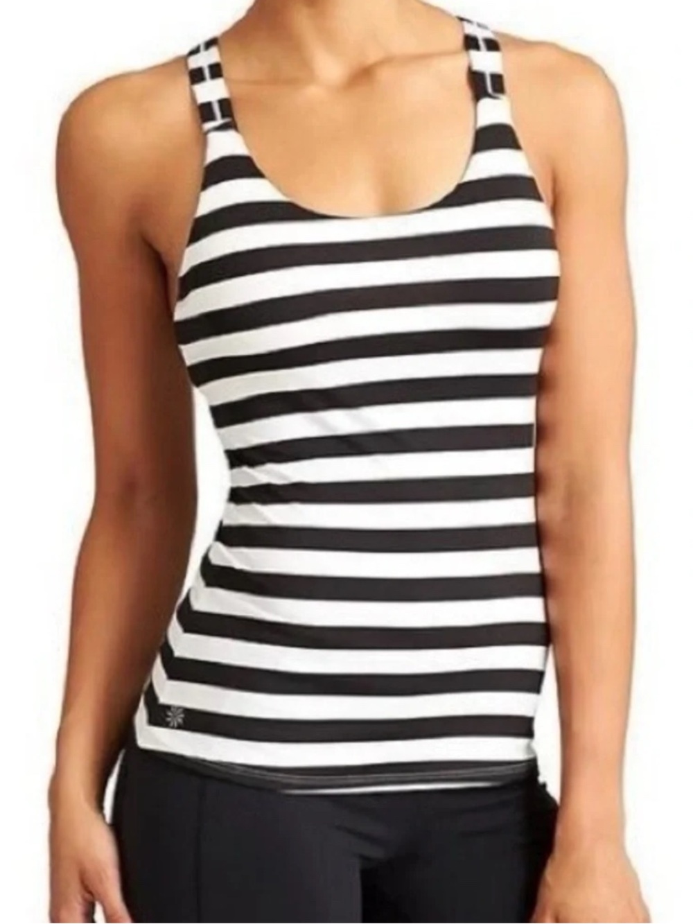 Athleta Optimism Tank - Black and White Striped Classic Racerback Tank Top